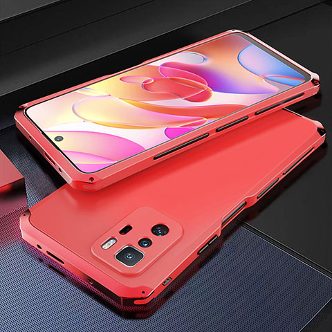 Handyhülle Hülle Luxus Aluminium Metall Tasche 360 Grad Ganzkörper für Xiaomi Redmi Note 10 Pro 5G Rot