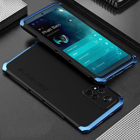 Handyhülle Hülle Luxus Aluminium Metall Tasche 360 Grad Ganzkörper für Xiaomi Redmi Note 11 Pro+ Plus 5G Blau und Schwarz