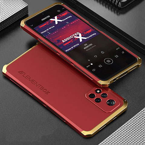 Handyhülle Hülle Luxus Aluminium Metall Tasche 360 Grad Ganzkörper für Xiaomi Redmi Note 11 Pro+ Plus 5G Gold und Rot