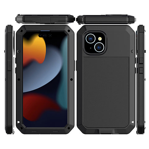 Handyhülle Hülle Luxus Aluminium Metall Tasche 360 Grad Ganzkörper HJ1 für Apple iPhone 13 Schwarz