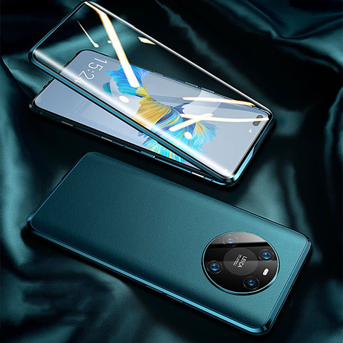 Handyhülle Hülle Luxus Aluminium Metall Tasche 360 Grad Ganzkörper K02 für Huawei Mate 40 Pro Cyan