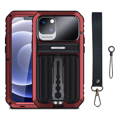 Handyhülle Hülle Luxus Aluminium Metall Tasche 360 Grad Ganzkörper LK1 für Apple iPhone 13 Rot