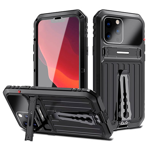 Handyhülle Hülle Luxus Aluminium Metall Tasche 360 Grad Ganzkörper LK3 für Apple iPhone 13 Pro Max Schwarz