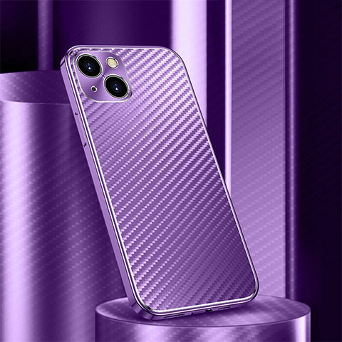 Handyhülle Hülle Luxus Aluminium Metall Tasche 360 Grad Ganzkörper M01 für Apple iPhone 14 Violett