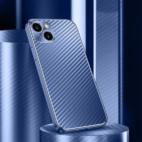 Handyhülle Hülle Luxus Aluminium Metall Tasche 360 Grad Ganzkörper M01 für Apple iPhone 15 Blau