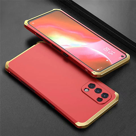 Handyhülle Hülle Luxus Aluminium Metall Tasche 360 Grad Ganzkörper M02 für Oppo Reno5 5G Gold und Rot