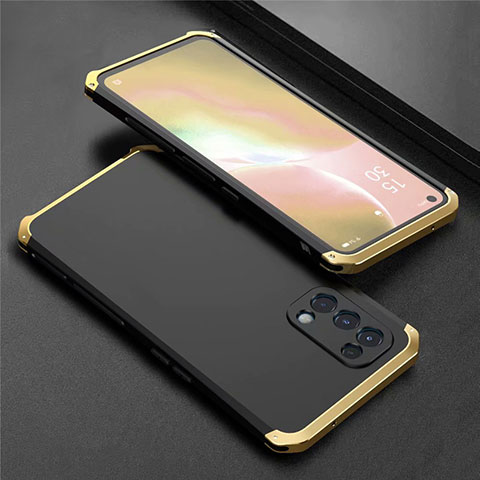 Handyhülle Hülle Luxus Aluminium Metall Tasche 360 Grad Ganzkörper M02 für Oppo Reno5 5G Gold und Schwarz