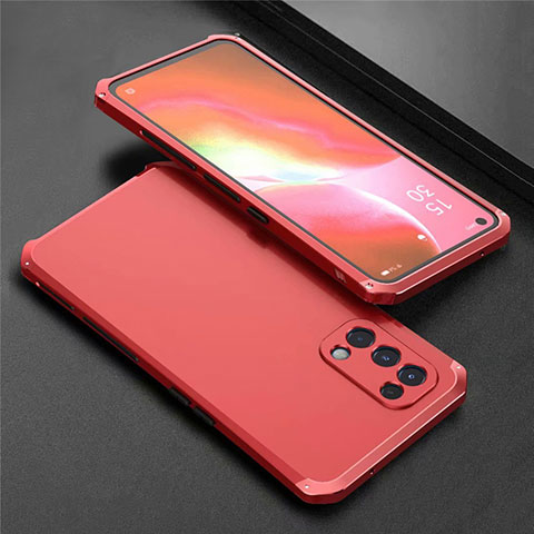 Handyhülle Hülle Luxus Aluminium Metall Tasche 360 Grad Ganzkörper M02 für Oppo Reno5 5G Rot