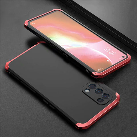 Handyhülle Hülle Luxus Aluminium Metall Tasche 360 Grad Ganzkörper M02 für Oppo Reno5 5G Rot und Schwarz