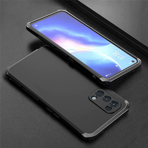 Handyhülle Hülle Luxus Aluminium Metall Tasche 360 Grad Ganzkörper M02 für Oppo Reno5 5G Schwarz