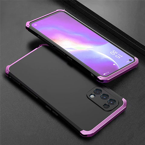 Handyhülle Hülle Luxus Aluminium Metall Tasche 360 Grad Ganzkörper M02 für Oppo Reno5 5G Violett