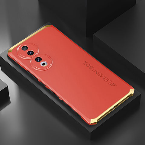 Handyhülle Hülle Luxus Aluminium Metall Tasche 360 Grad Ganzkörper P01 für Huawei Honor 90 Pro 5G Gold und Rot