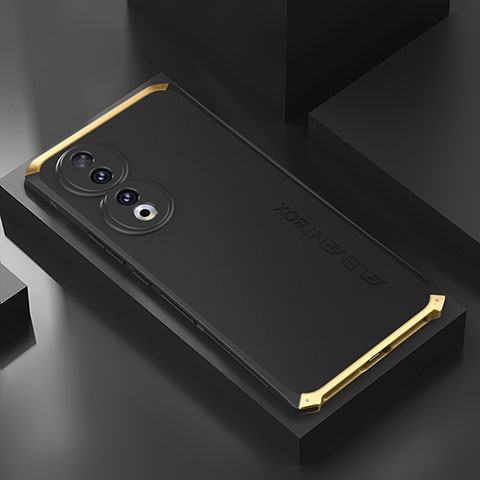 Handyhülle Hülle Luxus Aluminium Metall Tasche 360 Grad Ganzkörper P01 für Huawei Honor 90 Pro 5G Gold und Schwarz