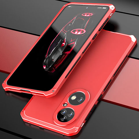 Handyhülle Hülle Luxus Aluminium Metall Tasche 360 Grad Ganzkörper P01 für Huawei P50e Rot