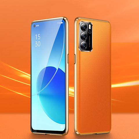 Handyhülle Hülle Luxus Aluminium Metall Tasche 360 Grad Ganzkörper P01 für Oppo Reno6 5G Orange