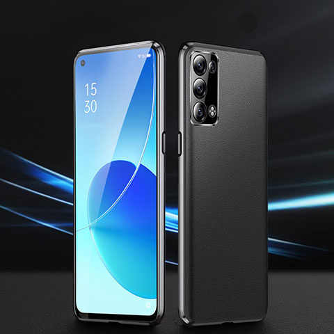 Handyhülle Hülle Luxus Aluminium Metall Tasche 360 Grad Ganzkörper P01 für Oppo Reno6 Pro 5G Schwarz