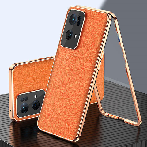 Handyhülle Hülle Luxus Aluminium Metall Tasche 360 Grad Ganzkörper P01 für Oppo Reno7 Pro 5G Orange