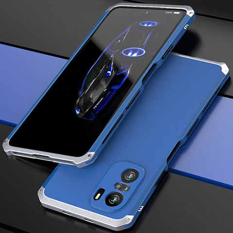 Handyhülle Hülle Luxus Aluminium Metall Tasche 360 Grad Ganzkörper P01 für Xiaomi Mi 11i 5G Silber und Blau
