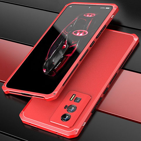 Handyhülle Hülle Luxus Aluminium Metall Tasche 360 Grad Ganzkörper P01 für Xiaomi Redmi K60 5G Rot