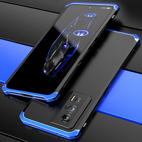 Handyhülle Hülle Luxus Aluminium Metall Tasche 360 Grad Ganzkörper P01 für Xiaomi Redmi K60 Pro 5G Blau und Schwarz