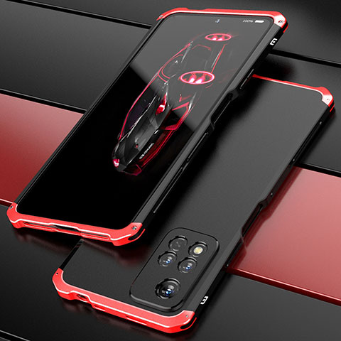 Handyhülle Hülle Luxus Aluminium Metall Tasche 360 Grad Ganzkörper P01 für Xiaomi Redmi Note 11 Pro+ Plus 5G Rot und Schwarz