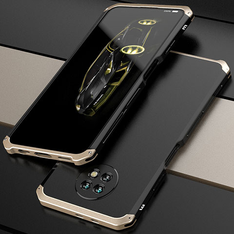 Handyhülle Hülle Luxus Aluminium Metall Tasche 360 Grad Ganzkörper P01 für Xiaomi Redmi Note 9 5G Gold und Schwarz