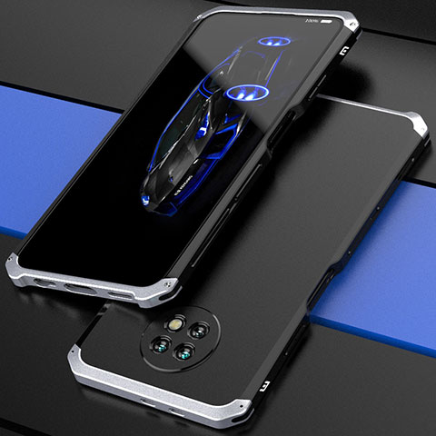 Handyhülle Hülle Luxus Aluminium Metall Tasche 360 Grad Ganzkörper P01 für Xiaomi Redmi Note 9T 5G Silber und Schwarz