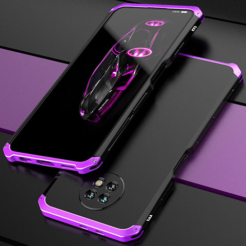 Handyhülle Hülle Luxus Aluminium Metall Tasche 360 Grad Ganzkörper P01 für Xiaomi Redmi Note 9T 5G Violett