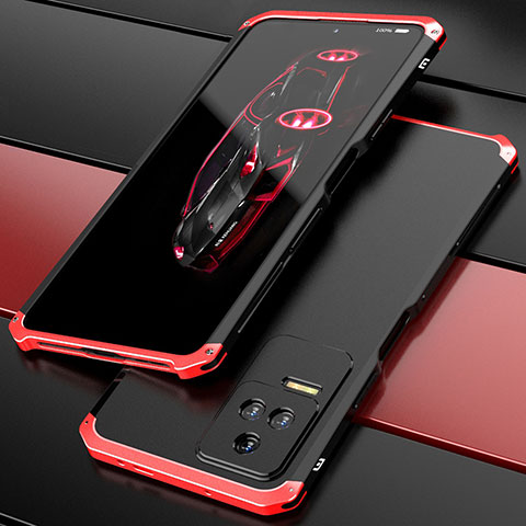 Handyhülle Hülle Luxus Aluminium Metall Tasche 360 Grad Ganzkörper P02 für Xiaomi Redmi K50 Pro 5G Rot und Schwarz