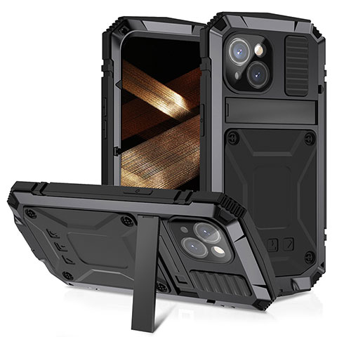 Handyhülle Hülle Luxus Aluminium Metall Tasche 360 Grad Ganzkörper RJ4 für Apple iPhone 14 Schwarz