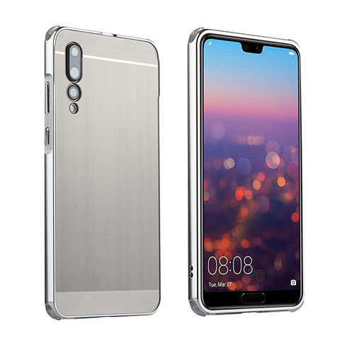 Handyhülle Hülle Luxus Aluminium Metall Tasche A01 für Huawei P20 Pro Silber