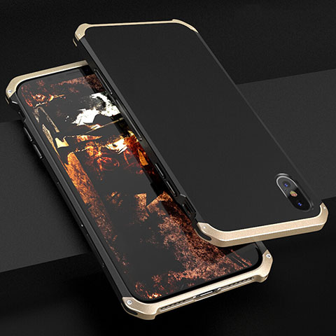 Handyhülle Hülle Luxus Aluminium Metall Tasche für Apple iPhone Xs Gold und Schwarz