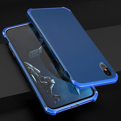 Handyhülle Hülle Luxus Aluminium Metall Tasche für Apple iPhone Xs Max Blau