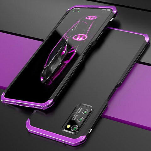Handyhülle Hülle Luxus Aluminium Metall Tasche für Huawei Honor View 30 5G Violett und Schwarz