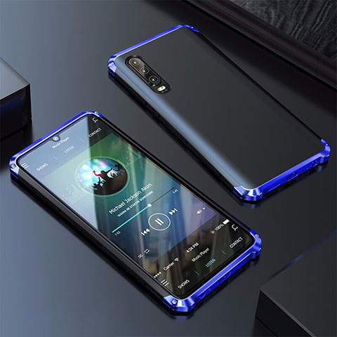 Handyhülle Hülle Luxus Aluminium Metall Tasche für Huawei P30 Blau