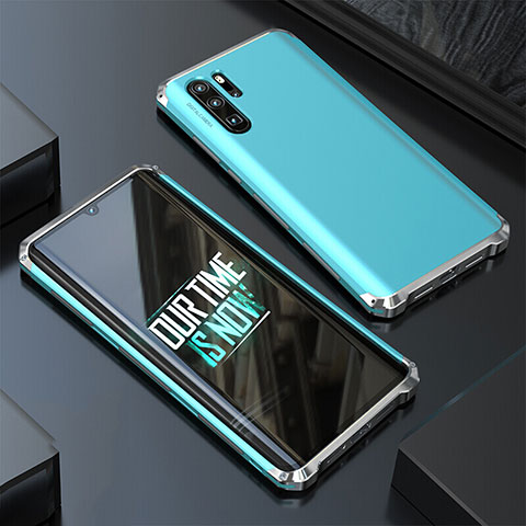 Handyhülle Hülle Luxus Aluminium Metall Tasche für Huawei P30 Pro Cyan