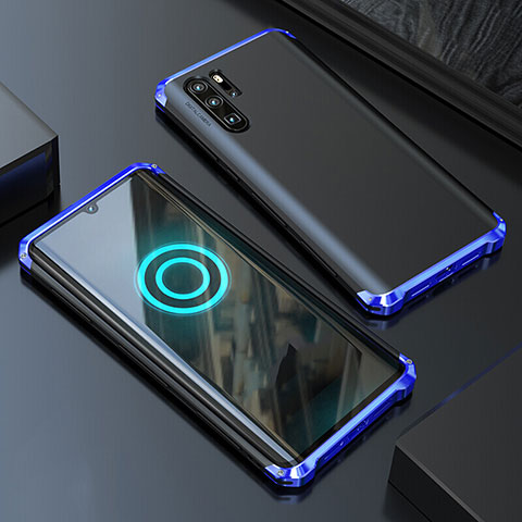 Handyhülle Hülle Luxus Aluminium Metall Tasche für Huawei P30 Pro New Edition Blau