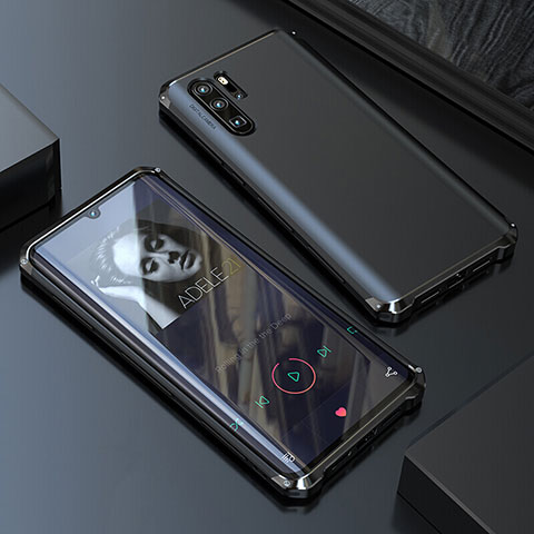 Handyhülle Hülle Luxus Aluminium Metall Tasche für Huawei P30 Pro New Edition Schwarz