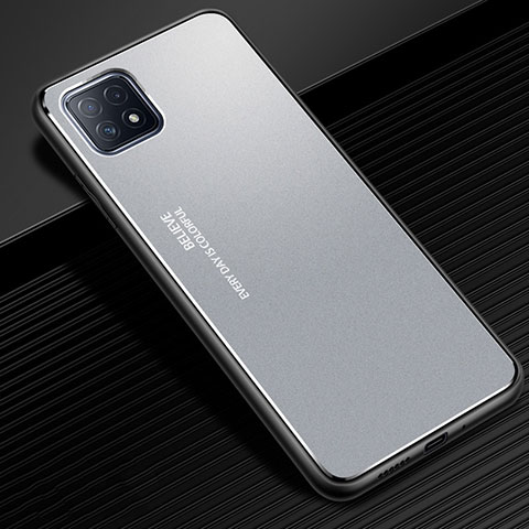 Handyhülle Hülle Luxus Aluminium Metall Tasche für Oppo A72 5G Silber