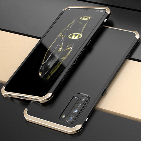 Handyhülle Hülle Luxus Aluminium Metall Tasche für Oppo F15 Gold und Schwarz