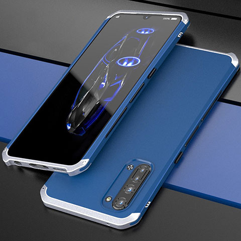 Handyhülle Hülle Luxus Aluminium Metall Tasche für Oppo K7 5G Silber und Blau