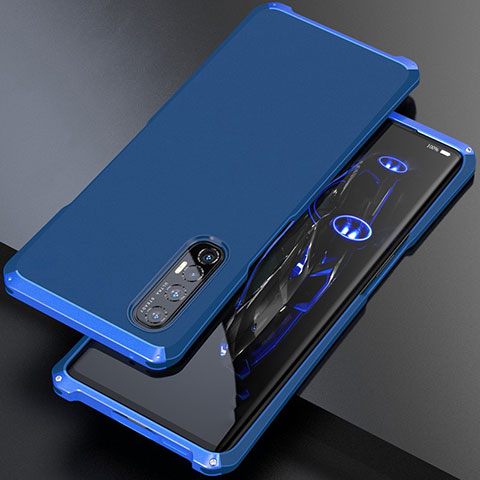 Handyhülle Hülle Luxus Aluminium Metall Tasche für Oppo Reno3 Pro Blau