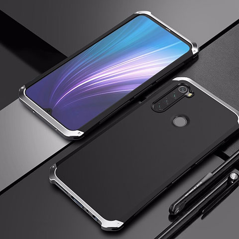 Handyhülle Hülle Luxus Aluminium Metall Tasche für Xiaomi Redmi Note 8 (2021) Silber und Schwarz