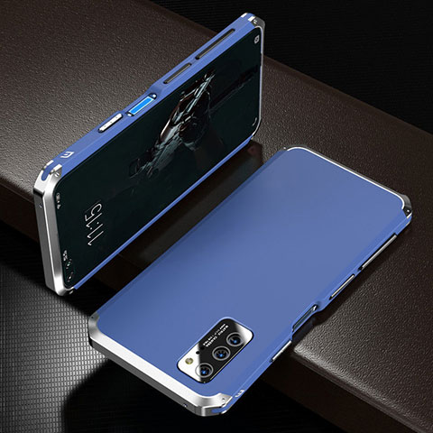 Handyhülle Hülle Luxus Aluminium Metall Tasche M01 für Huawei Honor V30 Pro 5G Silber und Blau