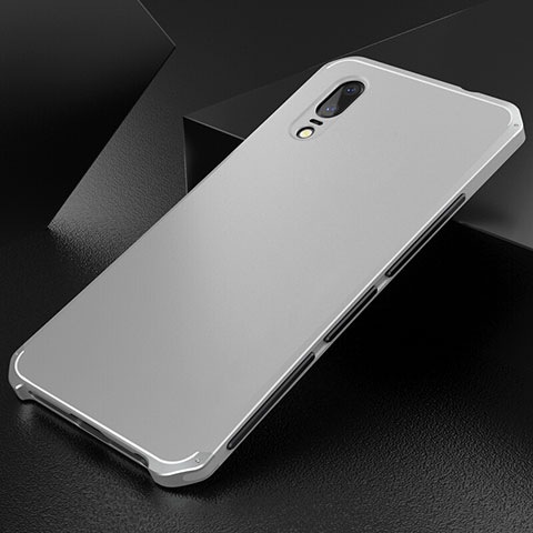 Handyhülle Hülle Luxus Aluminium Metall Tasche M01 für Huawei P20 Silber