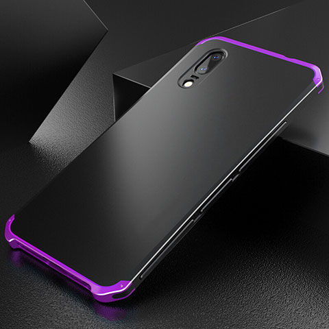 Handyhülle Hülle Luxus Aluminium Metall Tasche M01 für Huawei P20 Violett