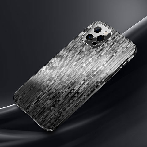 Handyhülle Hülle Luxus Aluminium Metall Tasche M02 für Apple iPhone 15 Pro Schwarz