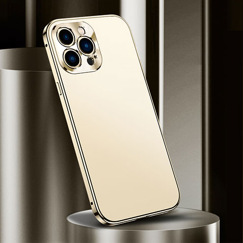 Handyhülle Hülle Luxus Aluminium Metall Tasche M03 für Apple iPhone 15 Pro Max Gold