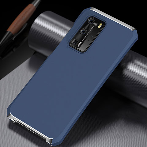 Handyhülle Hülle Luxus Aluminium Metall Tasche N02 für Huawei P40 Pro Blau