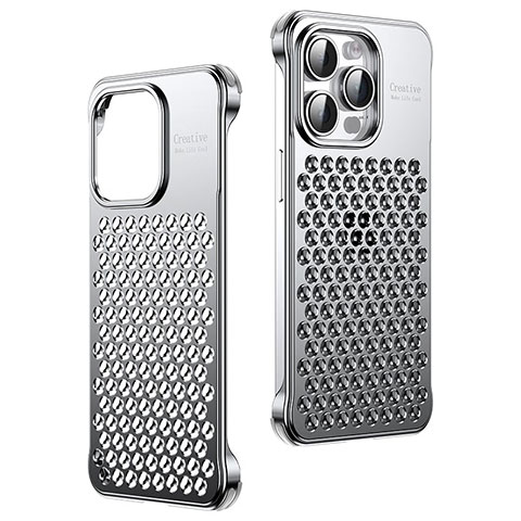 Handyhülle Hülle Luxus Aluminium Metall Tasche QC1 für Apple iPhone 14 Pro Silber